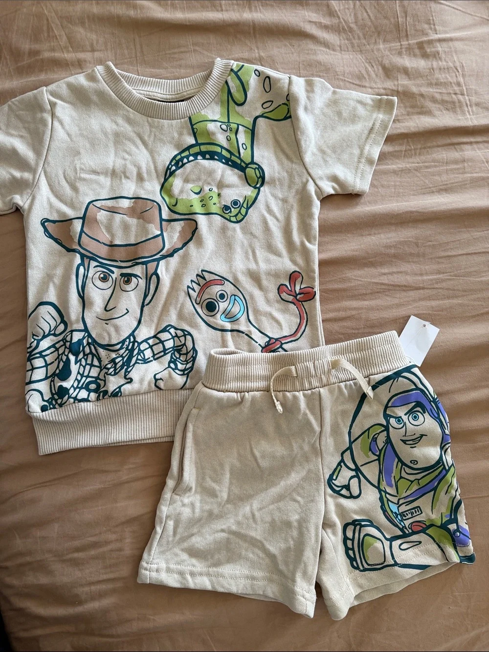 Target Toy Story Kids Short Pajama Set - White with Green & Blue Accents